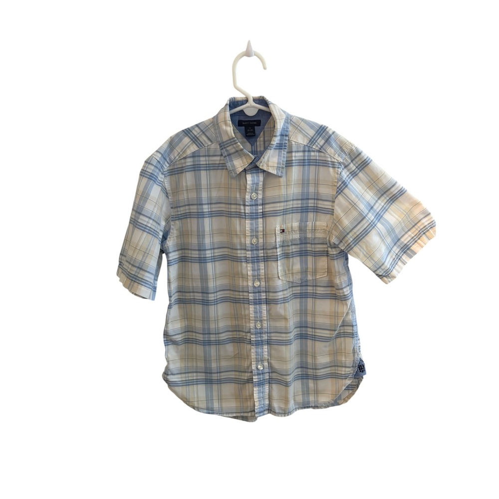 Tommy Hilfiger Boys Size M 8-10 Plaid Short Sleeve Button Up Shirt Pocket